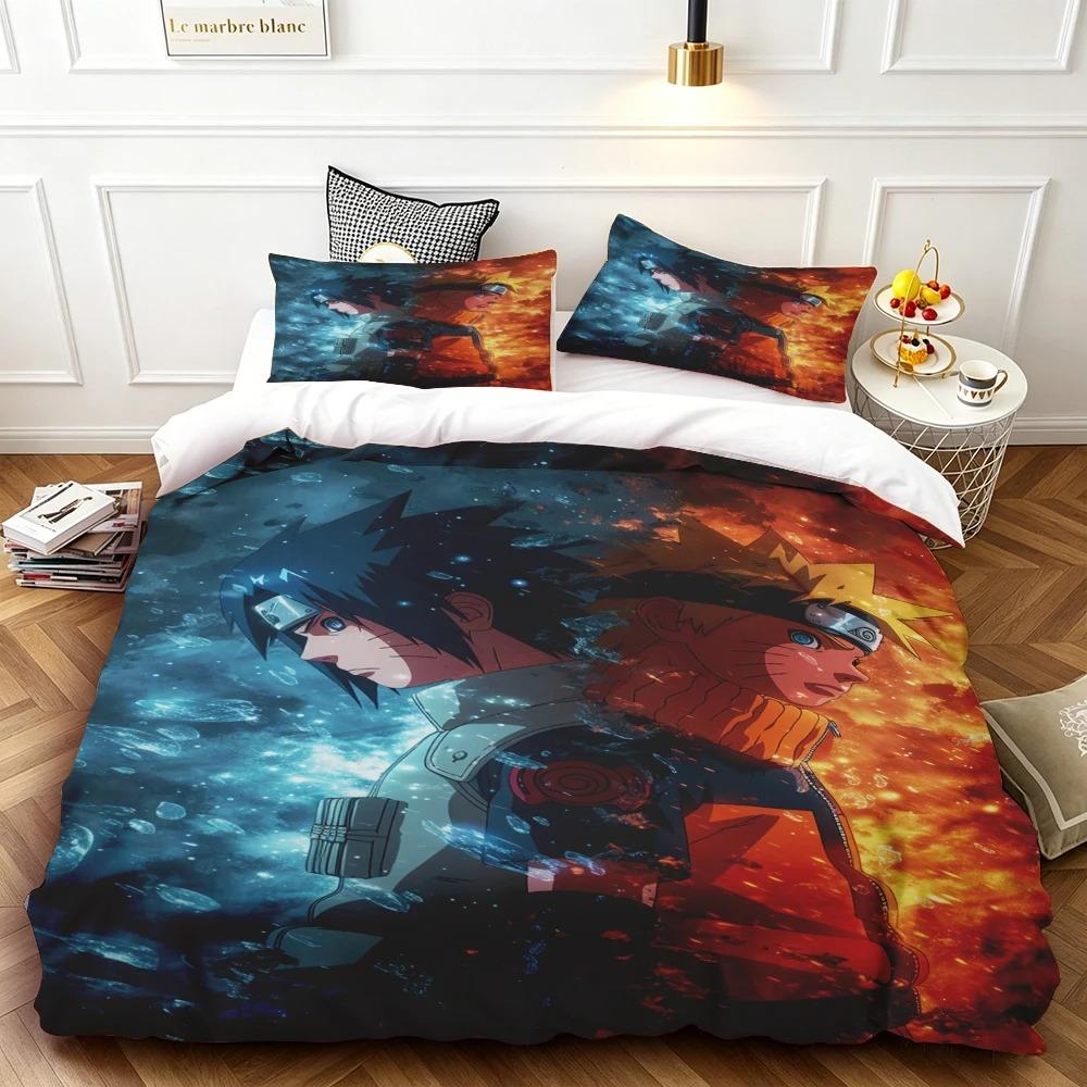 Hot Sale Anime Uchiha Naruto Uzumaki Red Cloud Bedding Sets Household Quilt Duvet Cover Itachi Home Textile Bed Suit Kids Gift