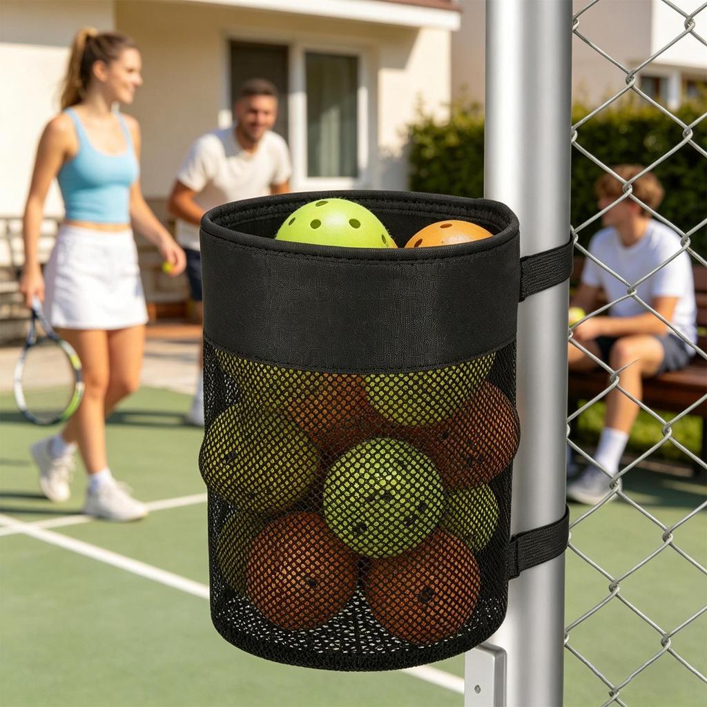 Pickleball Ball Holder Tennis Hanging Organizer Foldable Ball Storage Pouch Tear-resistant Mesh Hangable Pack for Sport Outdoor