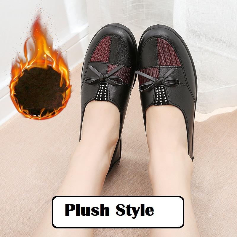 Cheap Ballet Flats Women's Loafer Faux Leather Shoes Ladies Moccasins Grandma Bow Barefoot Soft Walking Slip On Shoes for Nurses
