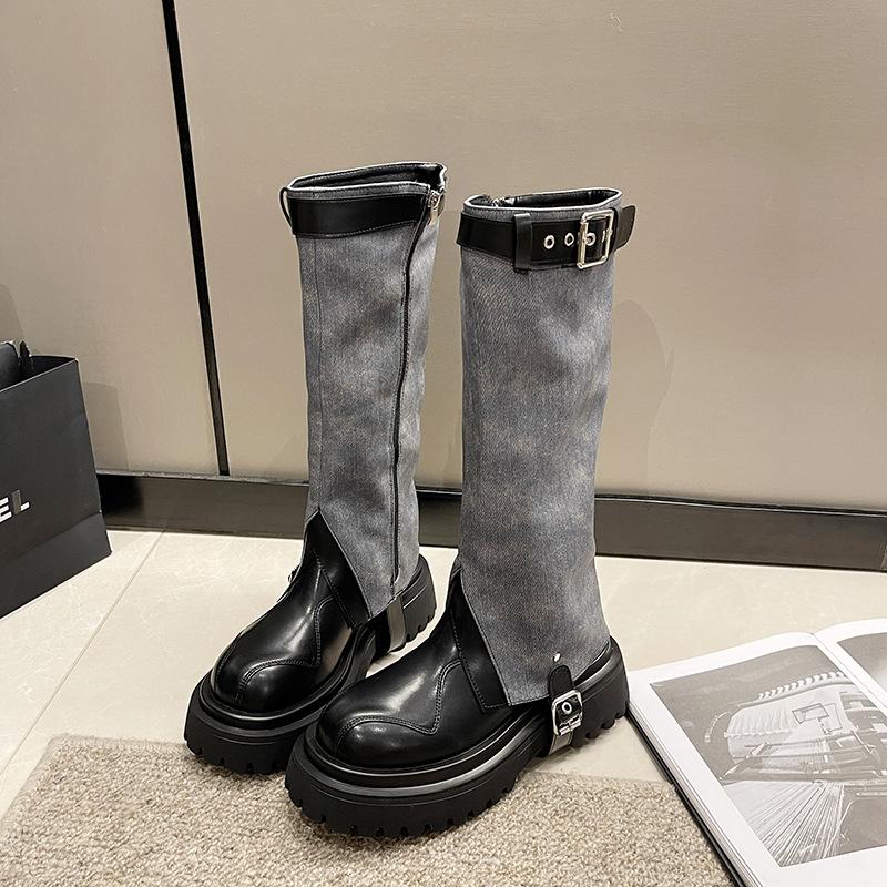 

Длинные сапоги 2025 новый взрывной осенний британский стиль пряжка женские высокие сапоги-рыцари, но сапоги до колена 40 чёрный