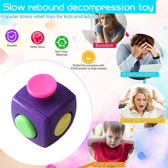 Stress Relief Clicker Cube Toy Portable Anti-Anxiety Relaxation Cube Home Office Silent Calming Cube Sensory Toy