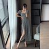 Floral Dress Women's Summer New French Waist Large Size Versatile Temperament Square Neck Bubble Sleeve Long Dress