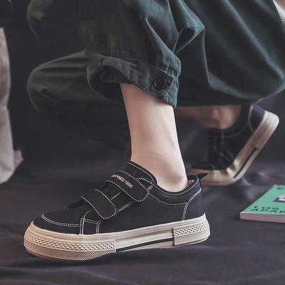 Black Canvas Sneakers Skate Shoes for Women Hook and Loop Suede Casual Shoes Girls Sneaker Tenies Zapatillas Hombre