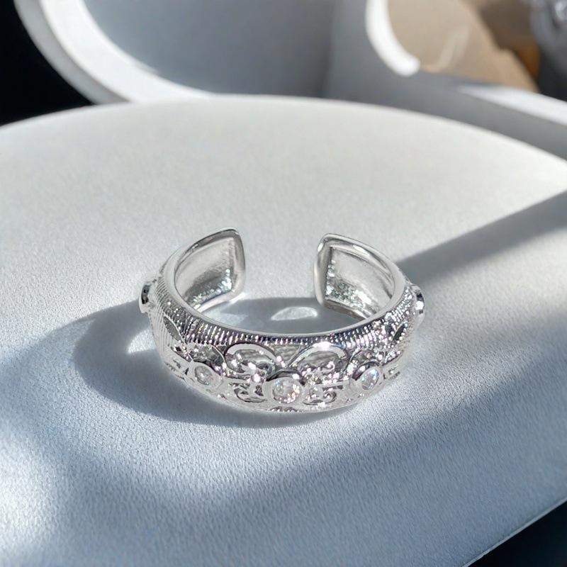 Full Diamond Zircon Bow Open Ring Niche Design Retro Temperament High-End Ring