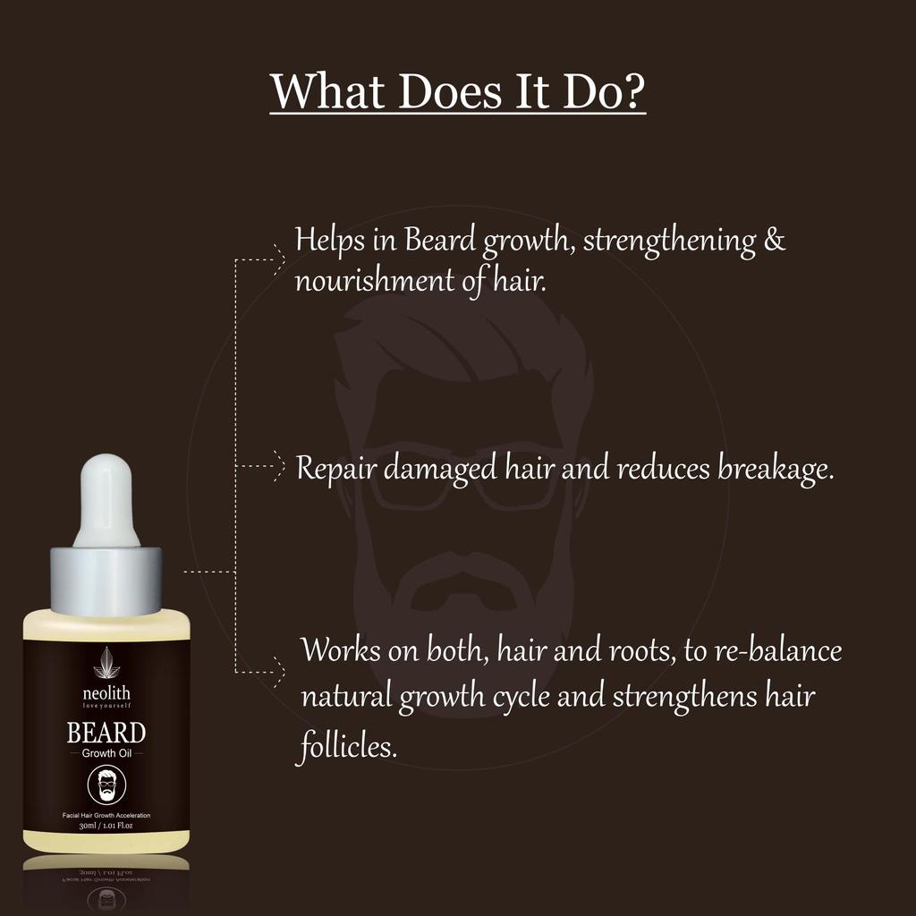 Neolith Huile de croissance de barbe pour hommes, 30 ML || Non gras, sans huiles minérales, sans paraben, sans sulfate, sans silicone || Actifs de croissance de la barbe et de la moustache