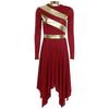 Womens Worship Dance Dress Metallic Patchwork Long Sleeve Irregular Hem Tunic Lyrical Performance Gown