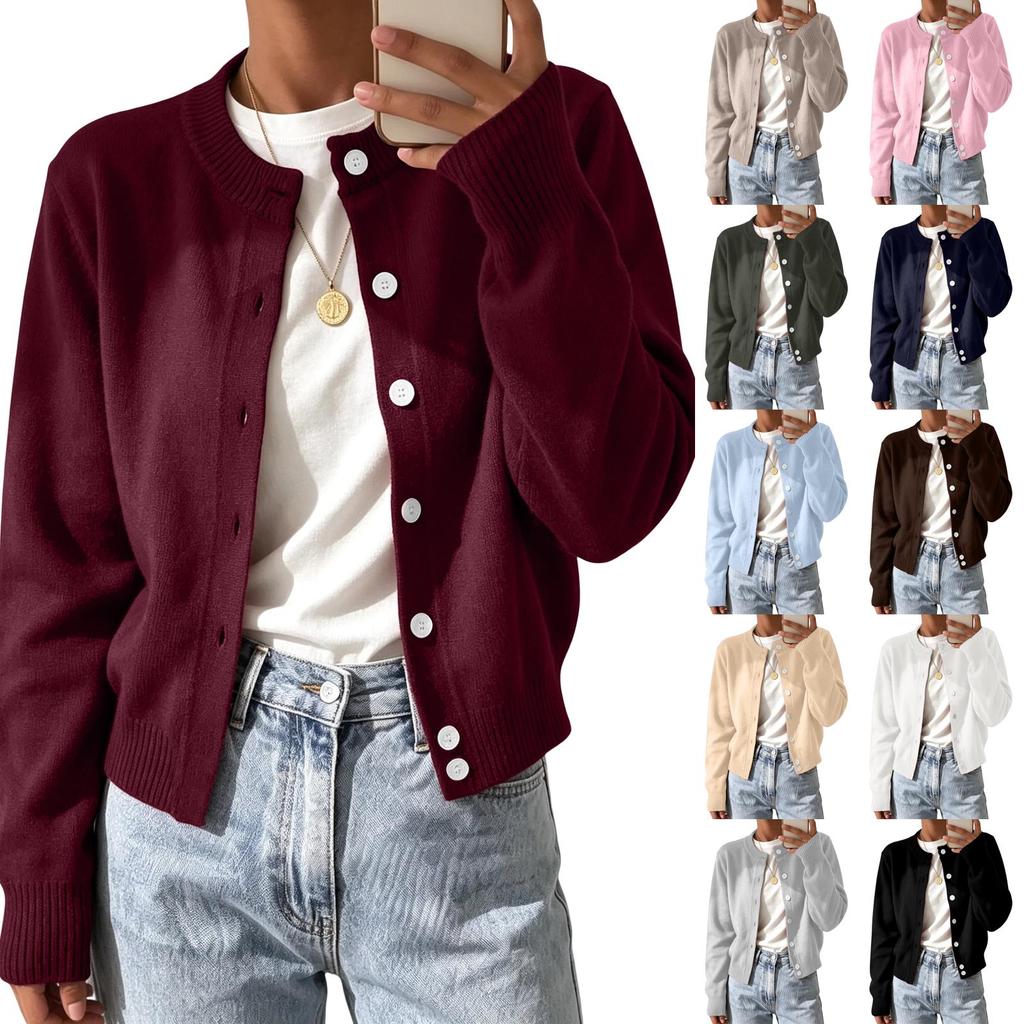 Women's Long Sleeve Button Front Neck Knit Cardigan Sweater for Everyday Wear
