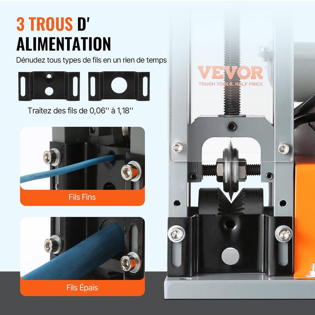 Automatic Wire Stripping Machine, 0.06''-1.18'' Electric Motorized Cable Stripper, 180 W, 60 Ft/min Wire Peeler with Visible Stripping Depth