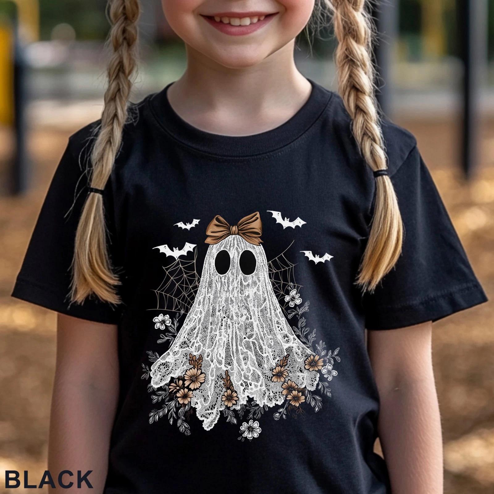 Halloween Lace Ghost Shirt, Cute Floral Ghost Shirt, Spooky Fall Floral, 203651 S
