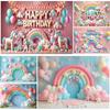 3D Ballons Regenbogen Alles Gute zum Geburtstag Fotografie Kulisse Bunt Mädchen Junge Geburtstagsparty Babyparty Dekoration Fotokabine Hintergrund