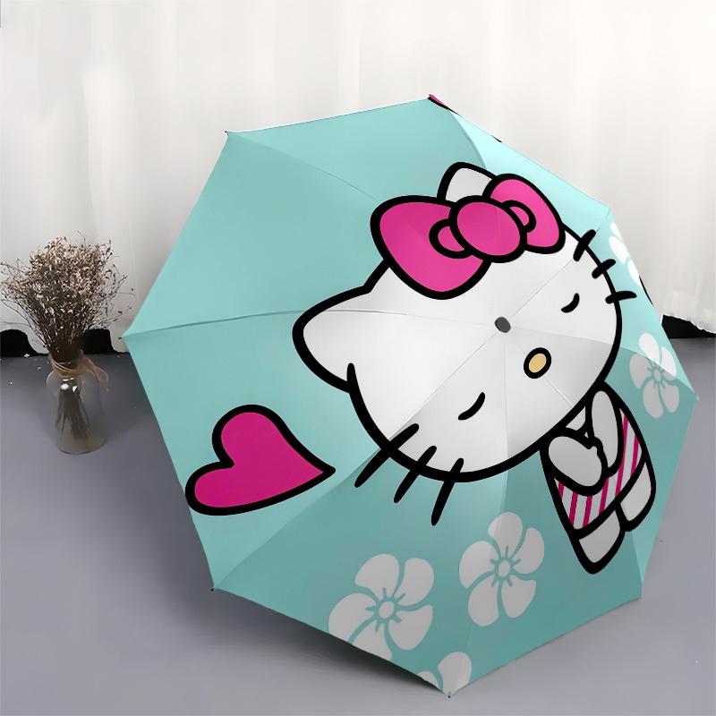 1pc Hello Kitty with Hearts and Flowers Umbrella with Plastic Handle,Suitable for All Seasons Home Travel Outdoor UmbrellaSanlio680