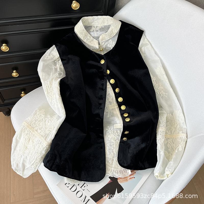 Xiaoxiangfeng Black Velvet with Fashionable Outer Wear Stacked Sleeveless Suit Small Vest Women's 2025 Vest
