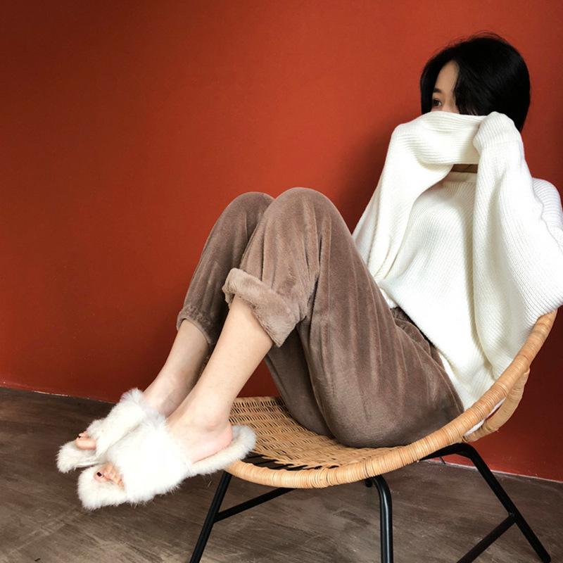 Dámské teplé sametové kalhoty Pyjama Pure Color Soft Pohodlné kalhoty