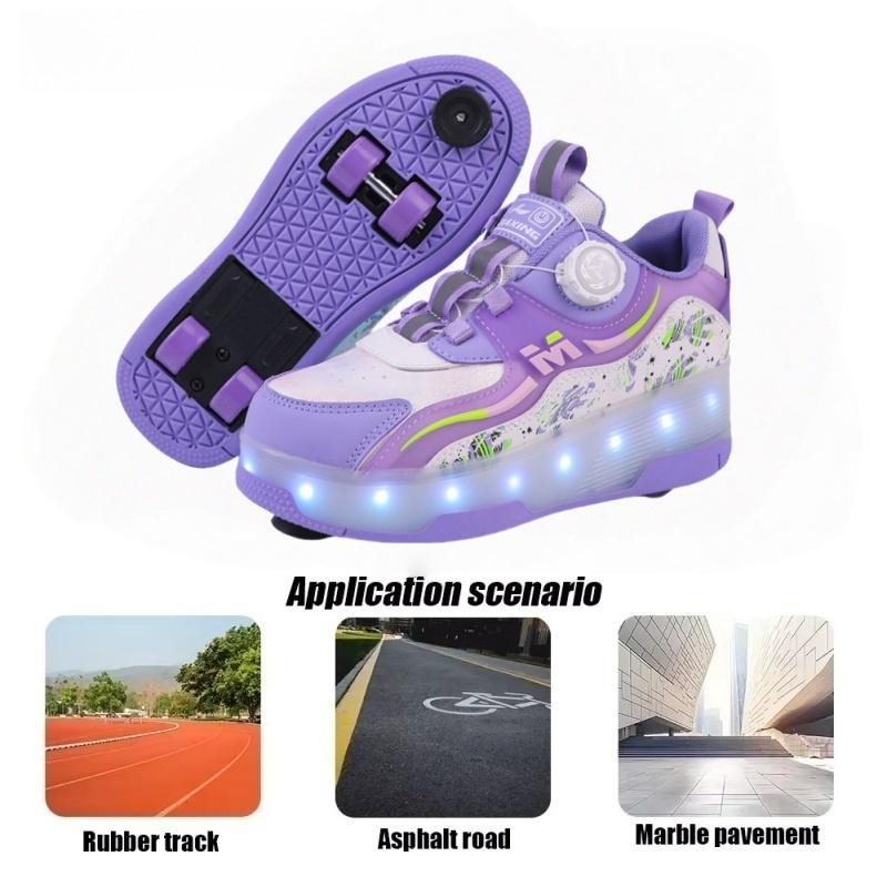 Boys and Girls USB Charging Night Smooth Roller Shoes LED Luminous Roller Shoes Outdoor Parkour Skates Christmas Sports Gift
