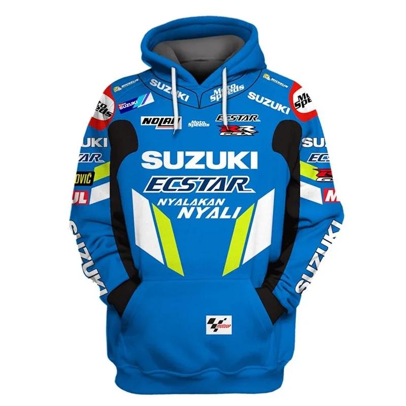 Men's 3D printed Su zu ki R logo hooded sweatshirt designed for Suzuki's autumn and winter endurance race, motorcycle enthusiast