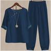 Women's Casual Two-Piece Floral Print Outfit Five-Point Sleeve Tops and Elastic Waist Pants Set