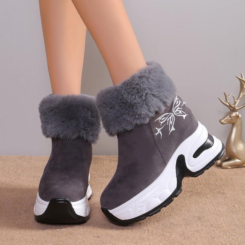 Women's Wide Width Suede Snow Boots, Plush Lined Height Increasing Booties, European Style Winter Ankle Boots
