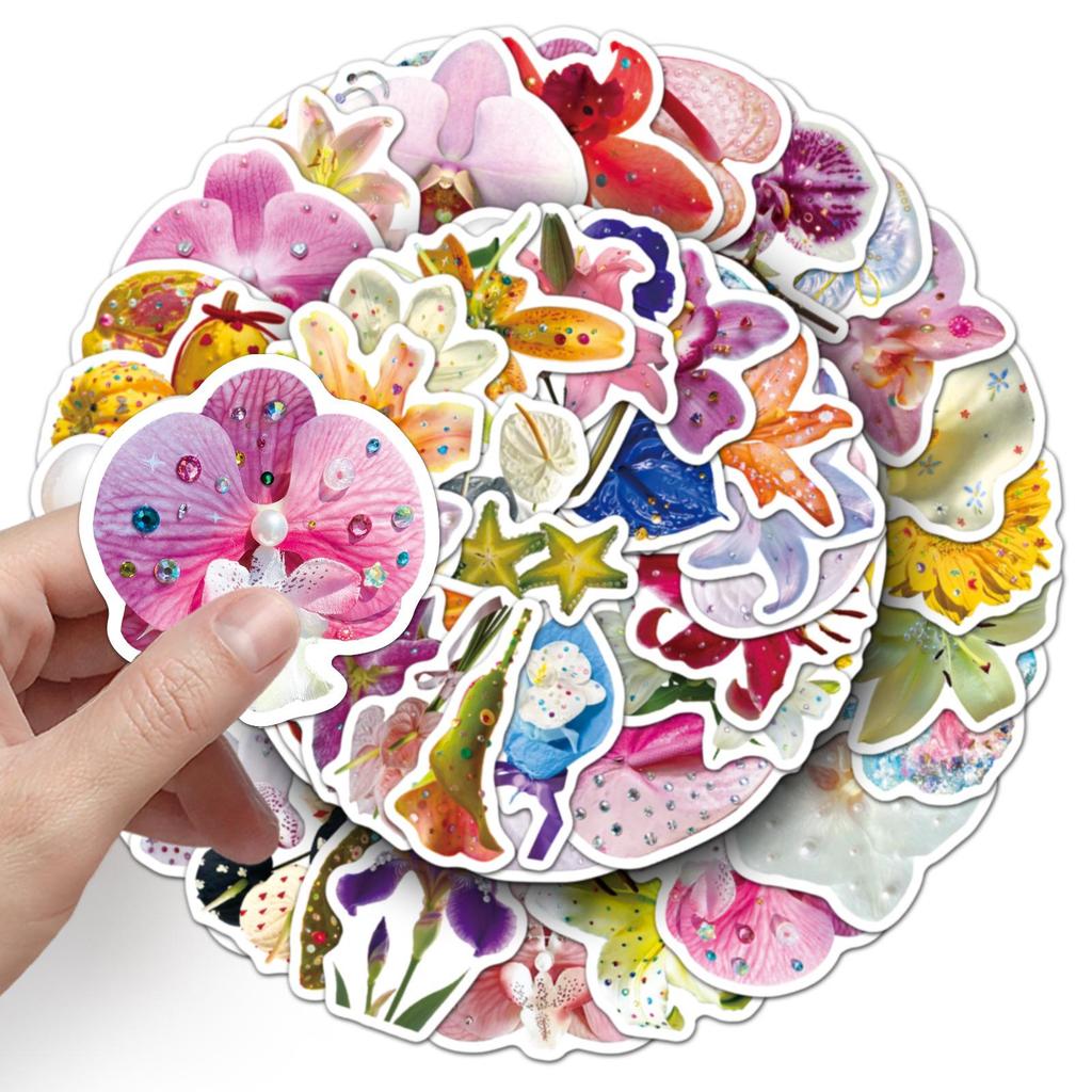 50PCS Diamond Flower Stickers: Creative Waterproof Decoration for Notebooks, Journals, and Cards