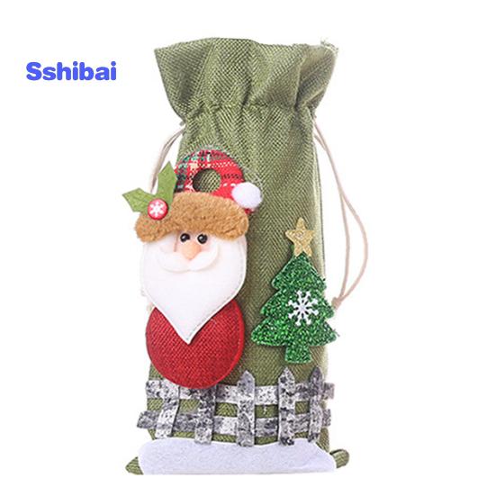 Christmas Wine Bottle Bag with Drawstring Santa Claus Reindeer Snowman Bear Burlap Wine Bottle Gift Bag Cover Christmas Holiday Wine Bottle Decoration