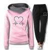 Women's Heartbeat Print Hoodie & Sweatshirt Set - Casual Sportswear for Spring & Autumn