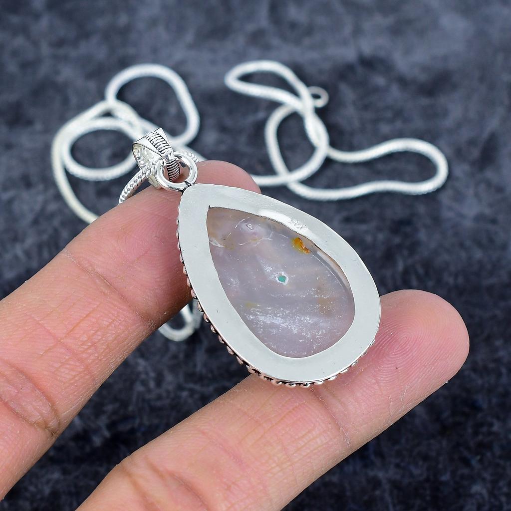 Rose Quartz Gemstone Handmade 925 Sterling Silver Jewelry Pendant 2.05" M-2918