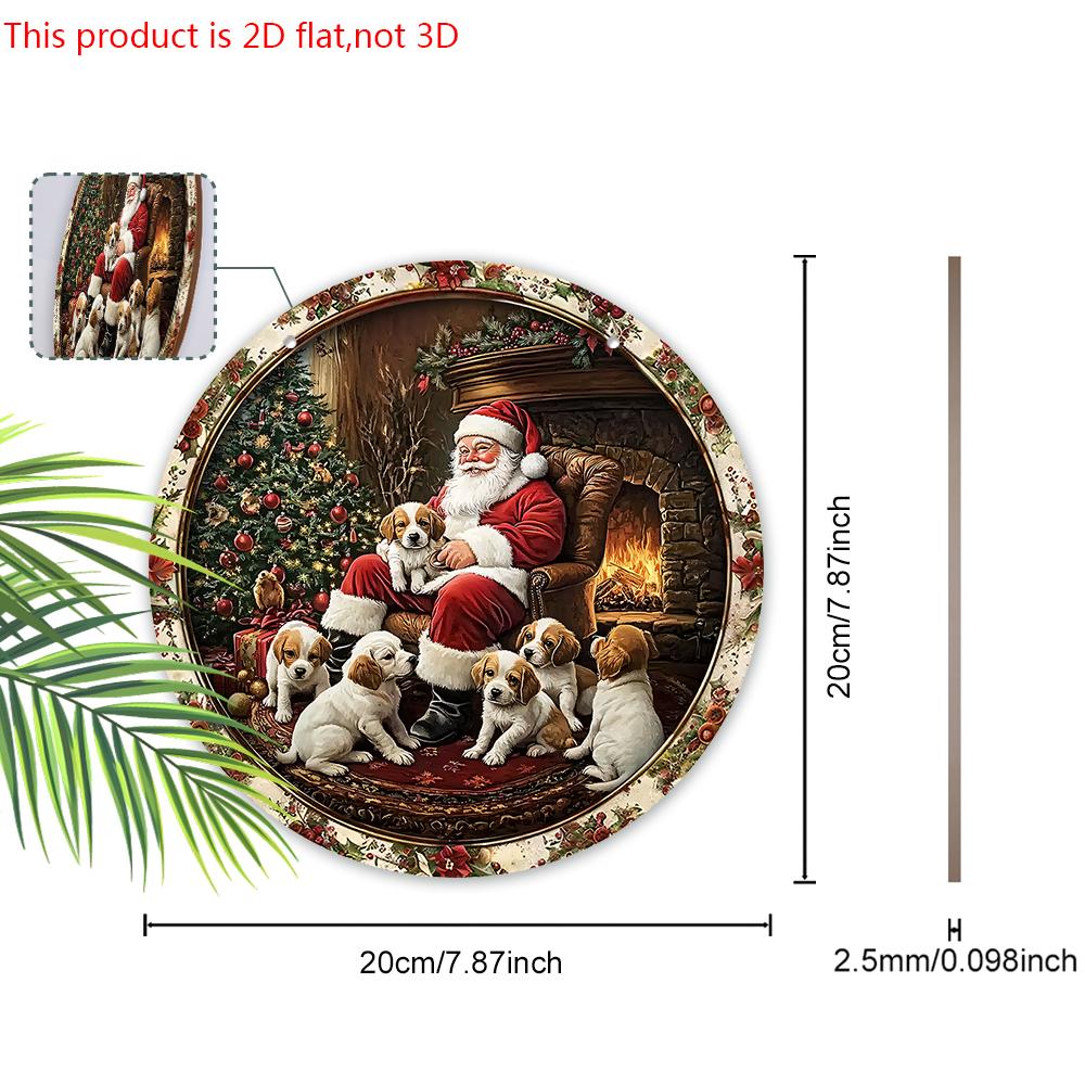 Rustic Christmas Wooden Sign with Santa Claus & Dogs Pattern - Navidad Artwork for Front Door, Wall Hanging Decor - Ideal Christmas Decoration