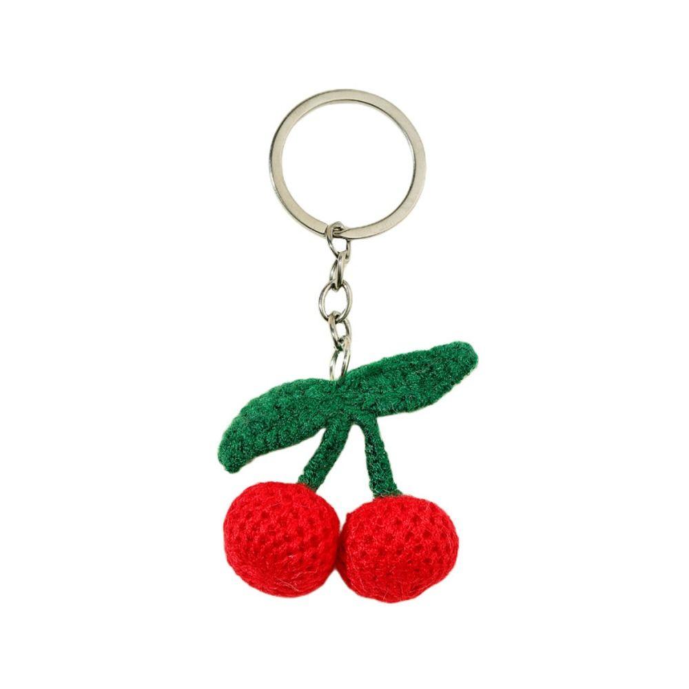 Handmade Cherry Keychain Sweet Cute Crochet Keyring Bag Accessories Knitted Keyring  DIY Jewelry