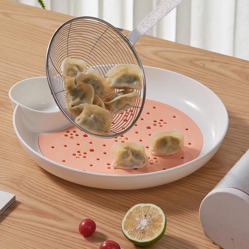 Double Layer Dumpling Drainer Plate with Vinegar Dish for Home & Commercial Use - Stylish Design