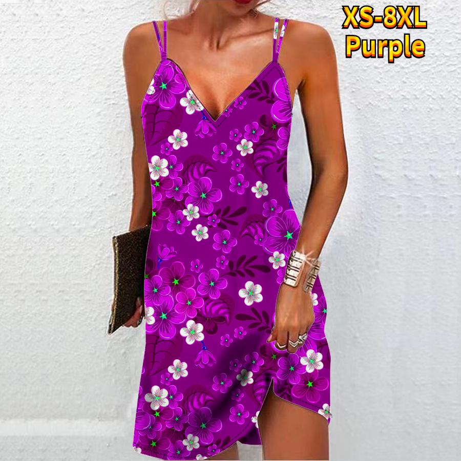 

Женское модное сексуальное платье без бретелек с 3D синим фрагментированным цветочным принтом, свободное платье-бретелька с v-образным вырезом 5XL фиолетовый