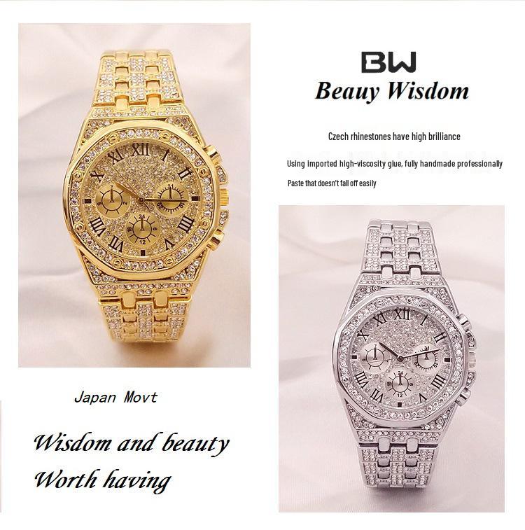 **Relógio de Pulso Bracelete Três Olhares BW Novo Prata Rosa Imitação Diamante**