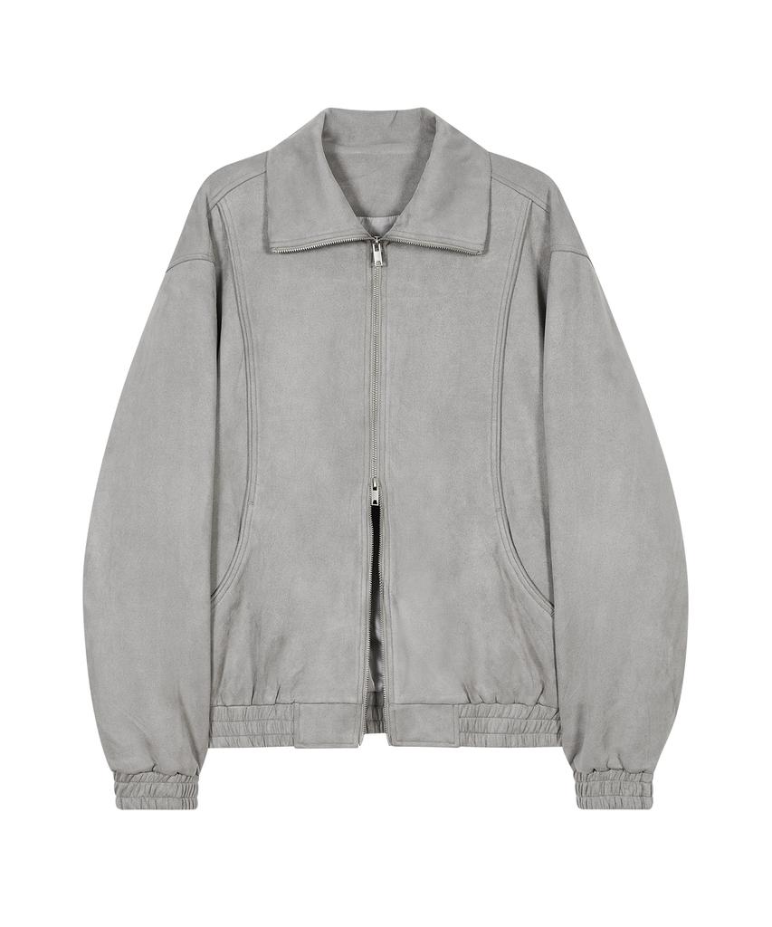 Ironyporno Whiteline 86-Iro253 Curved Bomber Suede Jacket Grey