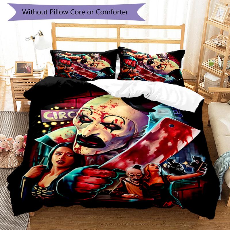 3pcs Art the Clown Terrifier1 pattern bedding set duvet cover set includes duvet cover &pillowcases, perfect all season bedroom decoration & gift