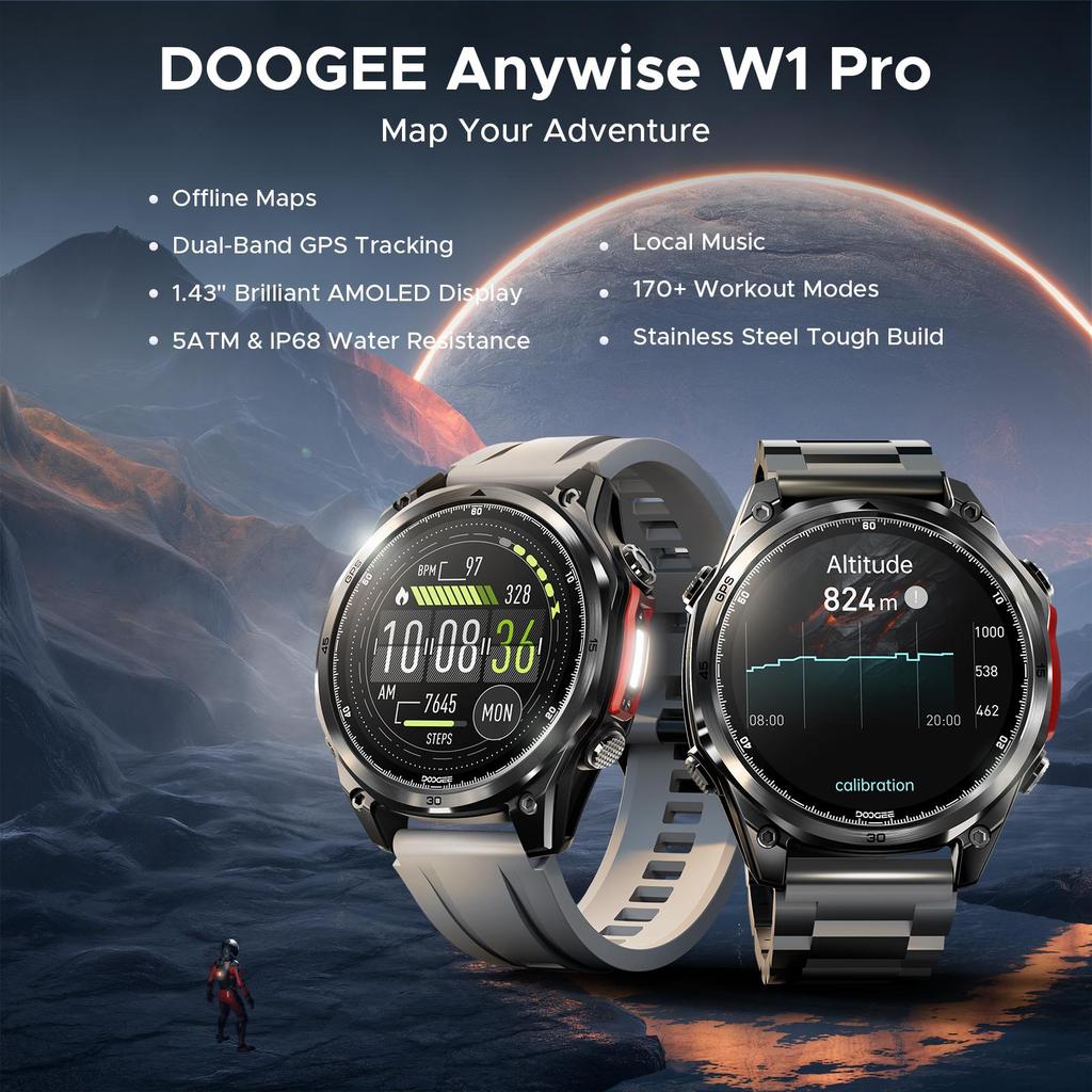 DOOGEE Anywise W1 Pro, 1.43'' Fitness Smartwatches for Android Phone/iPhone,170+ Sports Modes, Answer/Make Calls/12 Days Battery/2 Strap