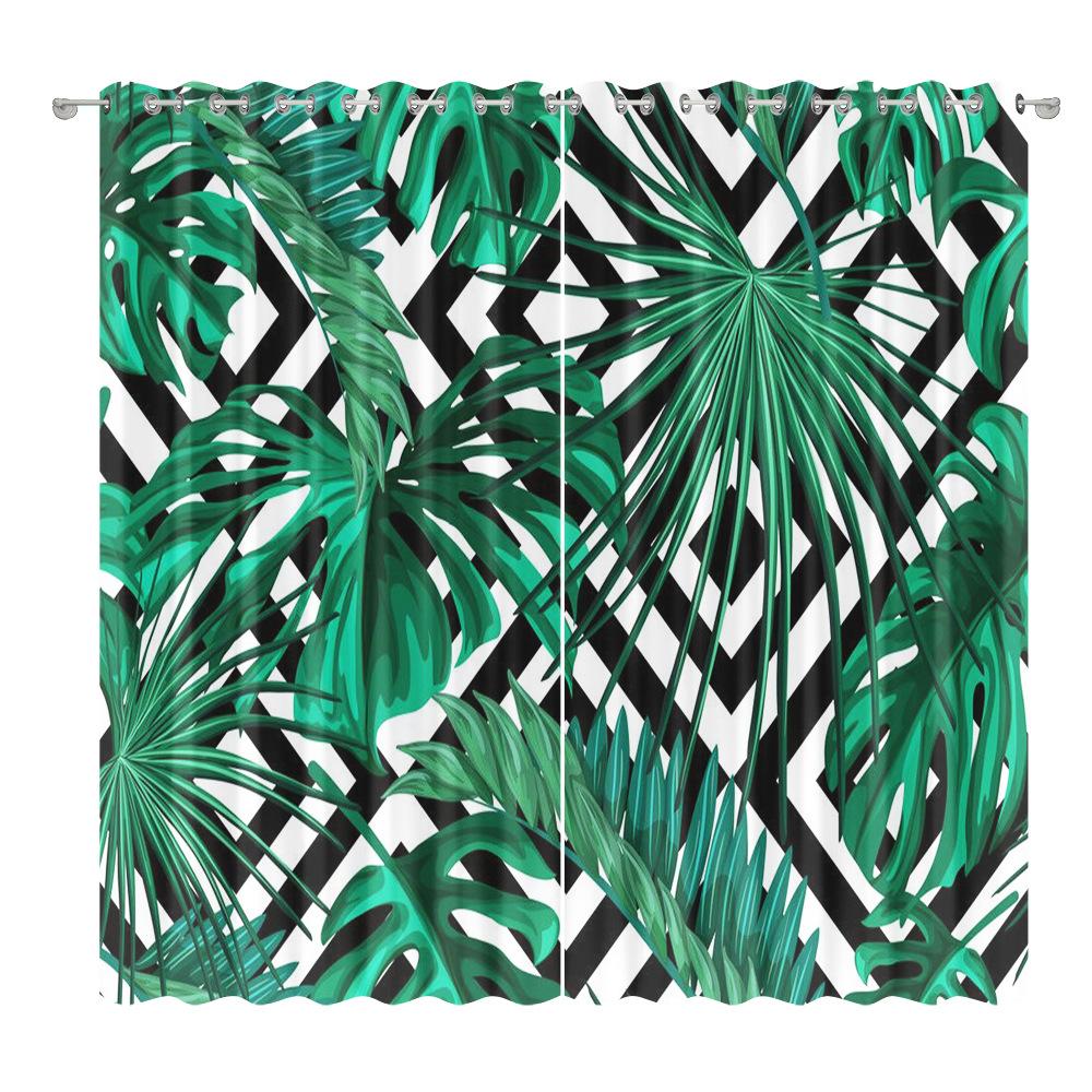 Green Plant Plantain Leaf Curtain Cloth Bedroom Living Room Balcony Blackout Curtain Office Hotel Thermal Insulation Curtain