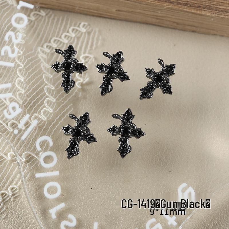 Luxury Zirconia Rhinestone Cross Nail Art Decorations - Dark Retro Style Press-on Nails