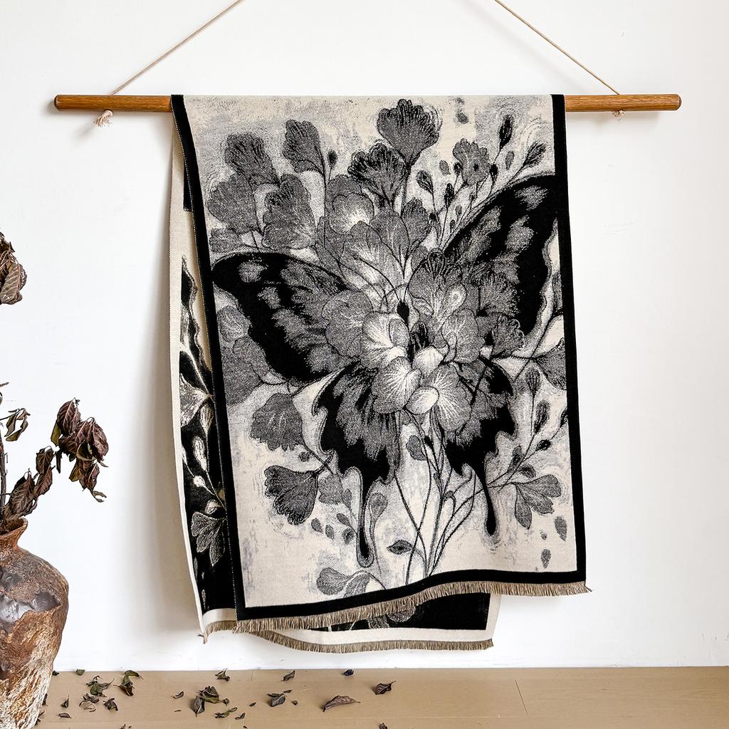 Luxury Brand Cashmere Women Butterfly Print Scarf Winter Warm Shawl and Wrap Bandana Pashmina Female Foulard Blanket Poncho