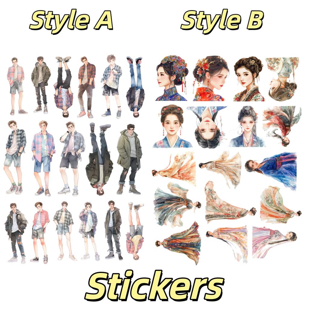 17pcs Stickers Vintage watercolor ancient-style girl Decorative DIY Craft Photo Albums Planner Journal Scrapbooking stationary