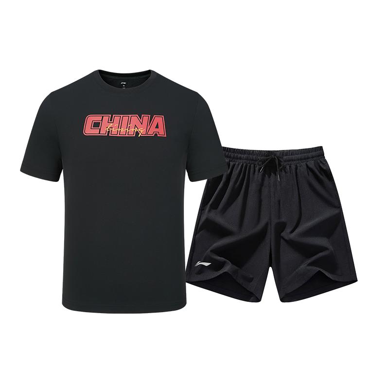 Li Ning Fitness Sets Unisex Crew Neck Moderate GKMB-YTST053+LSKV407