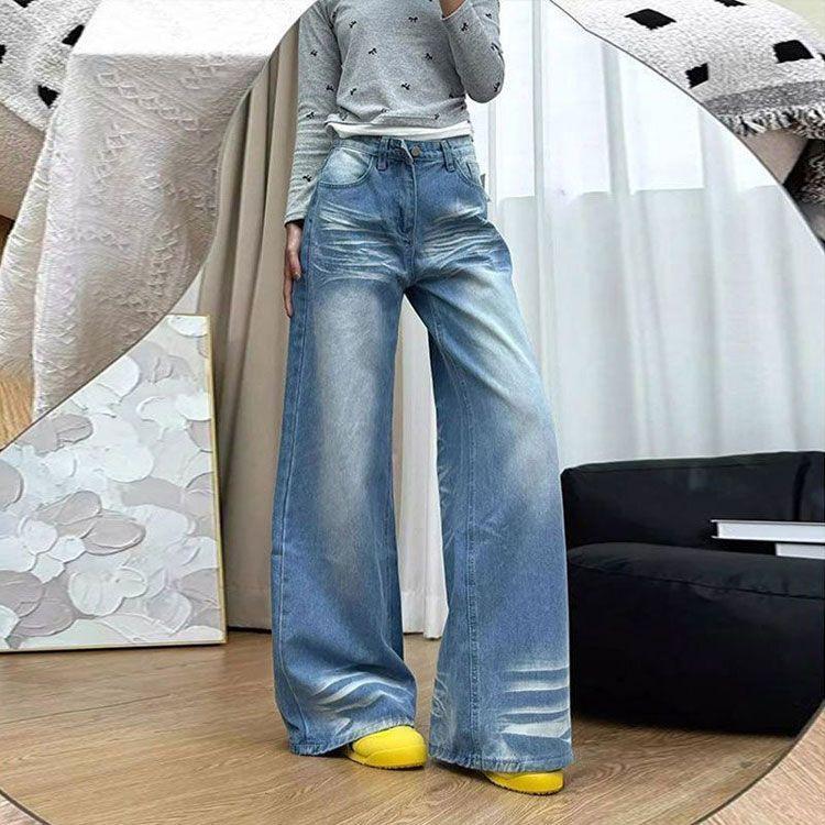 Jeans Women Autumn Blue High Waist Big Yards Wide Leg Loose Small People Drag The Ground Straight Long Trousers Jeans for Women Long Denim Pants