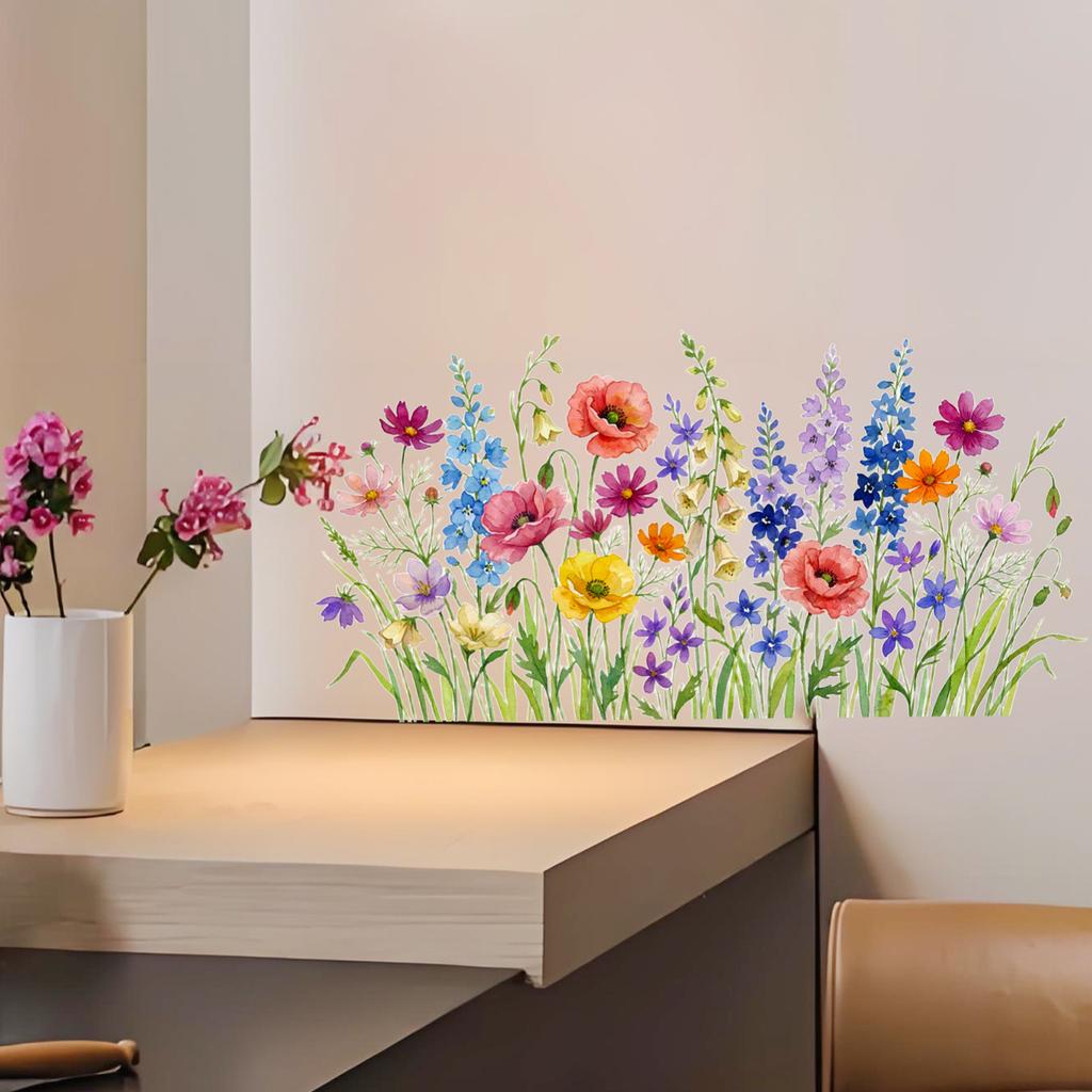 Kwiaty Akwarelowe, Rośliny, Zielone Liście, Salon, Sypialnia, Dekoracja Drzwi I Okien Naklejki Ścienne