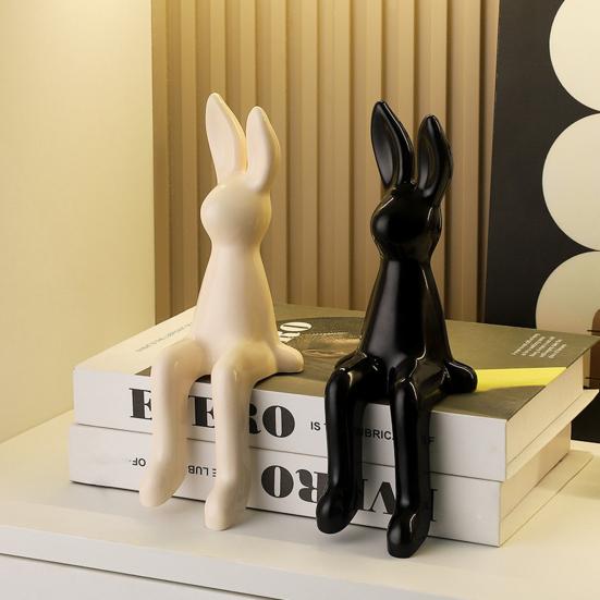 Long Ear Bunny Figurine Colorful Sitting Rabbit Statue Animal Sculpture Home Office Desktop Car Dashboard Decoration