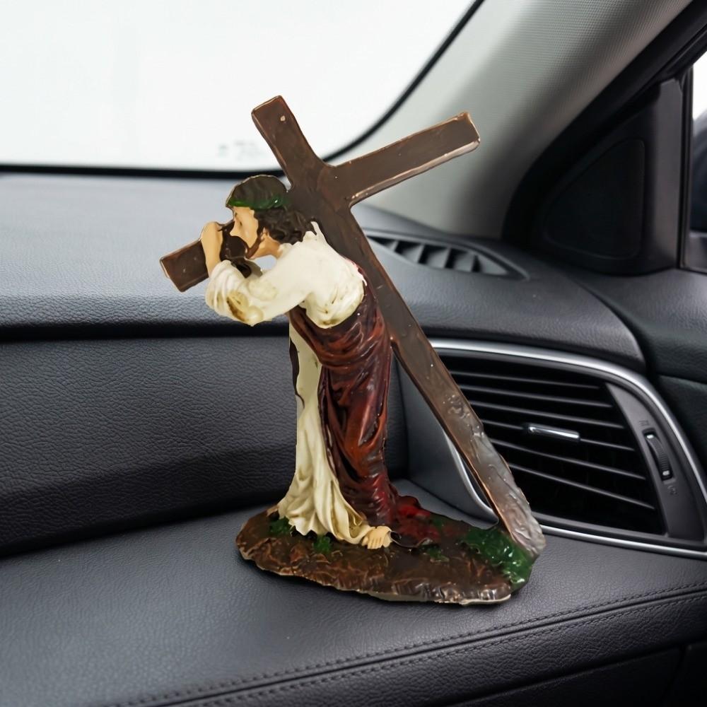 4.33x1.97x4.72in Cross Sculpture Resin Table Ornament Automotive Interior Decoration