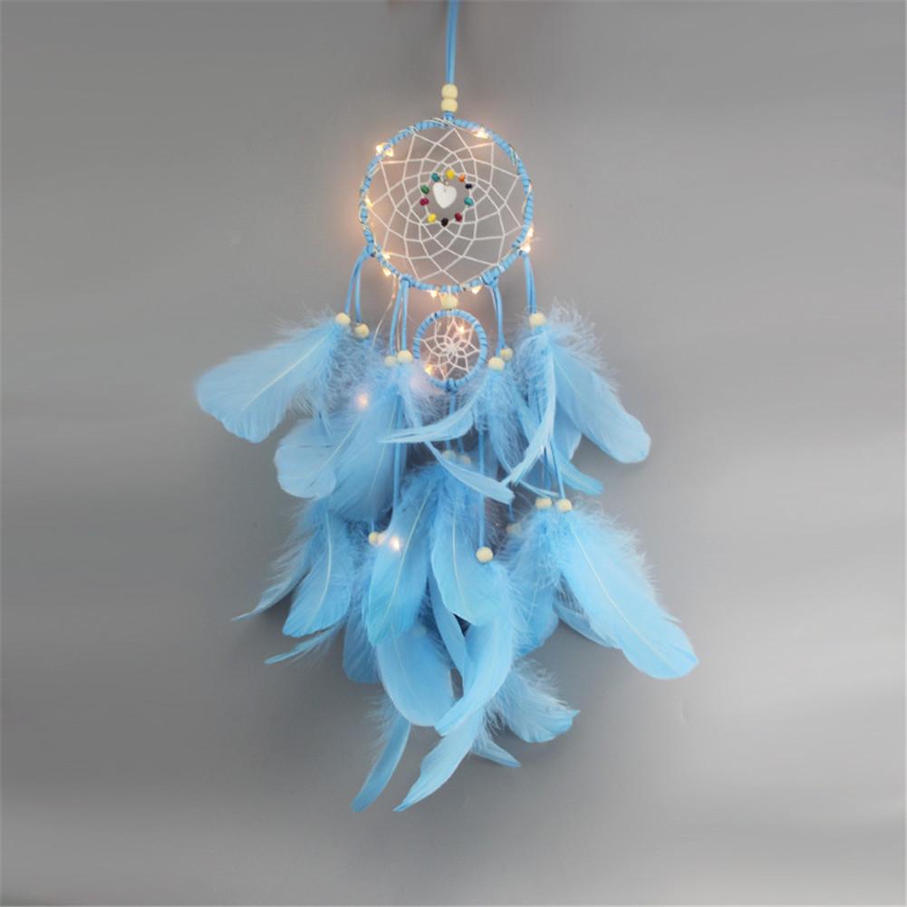 Girl Heart Dream Catcher National Feather Ornaments Lace Ribbons Feathers Wrapped Lights Girls Room Decor Dreamcatcher