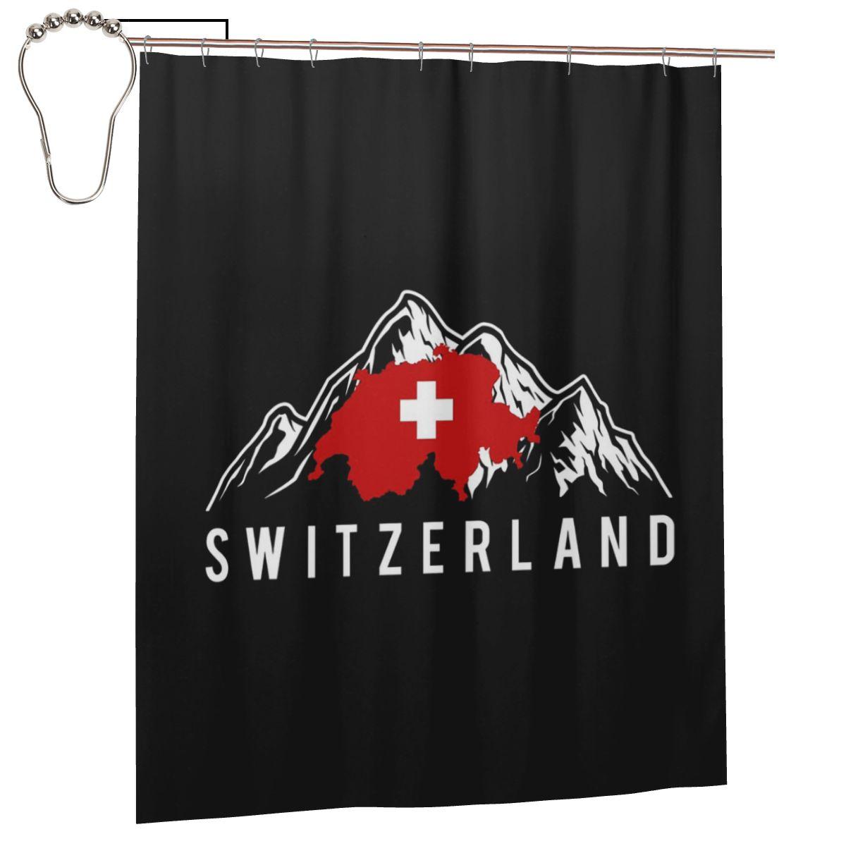 

Swiss Switzerland Flag Shower Curtain Bathroom Polyester Waterproof Bath Curtains With Hooks W60H190(CM)-1 Pcs