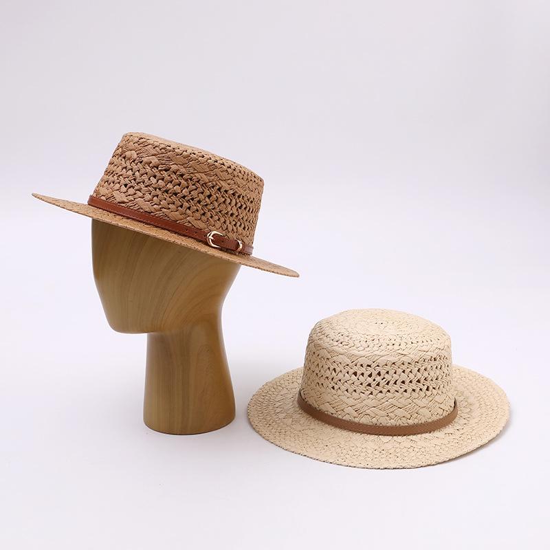 New Breathable Hollow-Out Woven Wide-Brimmed Straw Hat Vintage Belt Buckle Beach Vacations Summer Sun Shade Jazz Hat Formal Hat