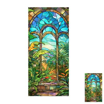 Removable Privacy Window Film Plant Pattern Decorative Window Sticker Static Cling For Bathroom