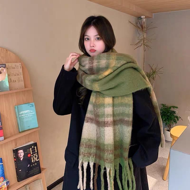Autumn and Winter Scarves Women's Winter High-end Scarves Thickened and Warm Tonglu Imitation Cashmere Plaid Scarves