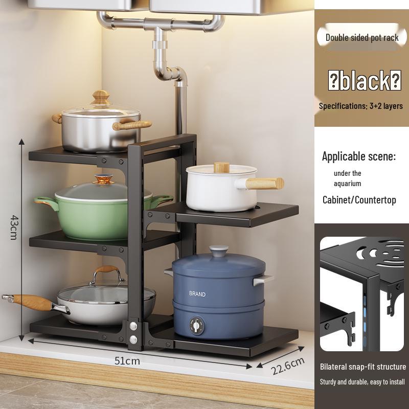 Multi-Layer Kitchen Pot Rack: Floor-Standing, Under-Sink Cookware & Storage Solution