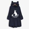 Women Fleece Embroidery Cat Ear Plus Size Hoodie Pocket Top Sweater Blouse