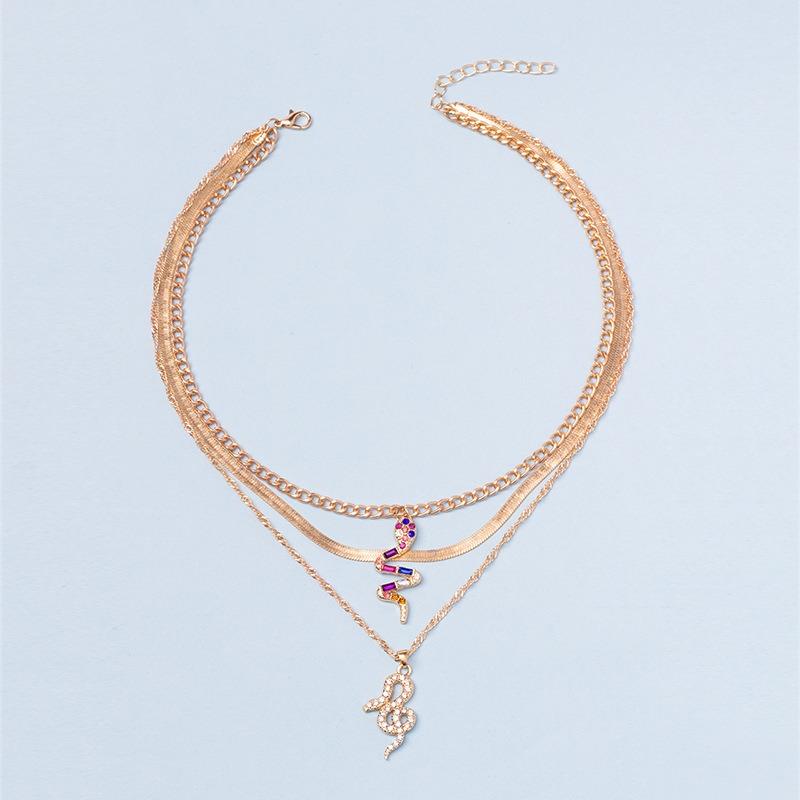 Double Serpentine Diamond Necklace Pendant, Creative Personality Punk Coarse Chain Collarbone Chain Women
